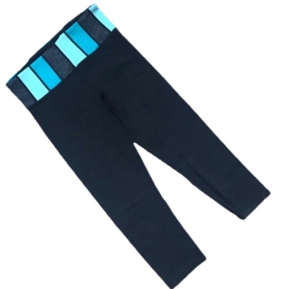 LULULEMON Black Teal Waist Band Cropped Leggings - Picture 1 of 6